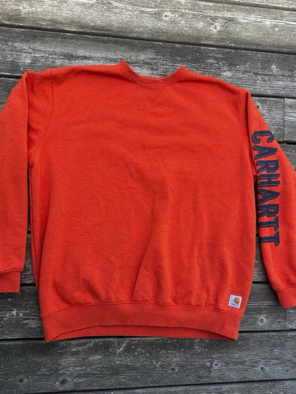 Carhartt Men's Bright Orange Crewneck with Sleeve Logo